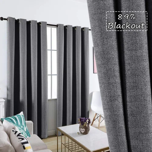 Vista 11 de Cortinas 100% opacas con forro negro, paneles de ojales con textura de espiga con aislamiento térmico y reducción de ruido, oscurecimiento total