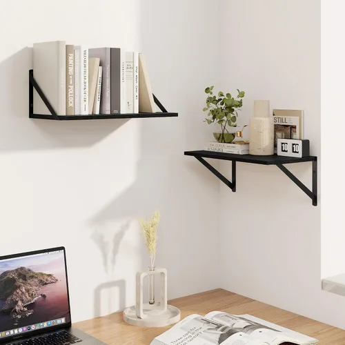 Vista 2 de Heimlove - Estantes flotantes negros profundos para pared, juego de 2 estantes de pared de madera de 16 pulgadas de ancho x 8 pulgadas