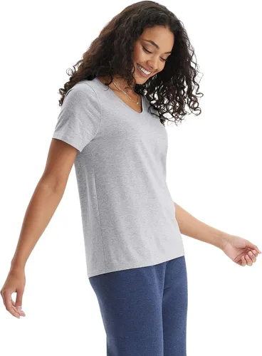 Vista 2 de Hanes Perfect-T Camiseta con cuello en V, para mujer, de manga corta, de algodón hilado en anillo