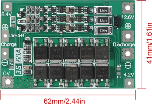 Vista 4 de 2PCS 3S 60A 12.6V 18650 Cargador PCB BMS Placa de protección de batería de litio de iones de litio Módulo de carga de equilibrio para motor