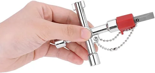 Vista 6 de Nikou Llave de 4 vías, llave de agua cruzada multifuncional de aleación de zinc para fontaneros, electricistas, puerta de tren, caja de armario