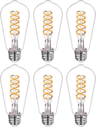 Vista 12 de Paquete de 6 bombillas Edison ST19 ST58, bombillas LED vintage, blanco suave de 2700 K, bombilla de filamento LED en espiral flexible antiguo