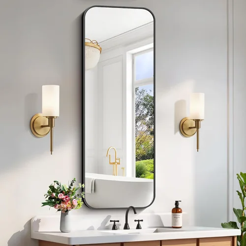 Vista 30 de FORBATH - Espejo de baño negro para sobre lavabo, espejo de pared de 16x24 pulgadas con marco de metal, esquinas redondeadas para baño, dormitorio