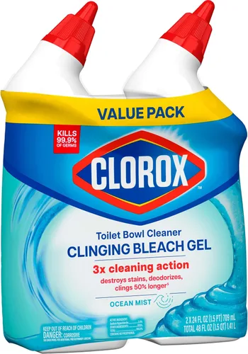 Vista 12 de Clorox Limpiador de inodoro, gel blanqueador adherente, mata el 99.9% de bacterias y virus, niebla oceánica, 24 onzas líquidas, paquete de 2