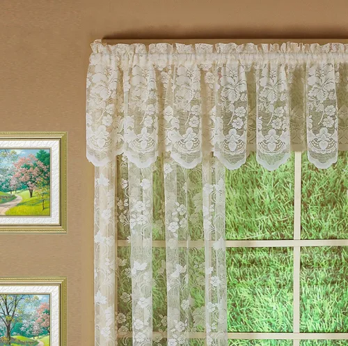 Vista 10 de Today's Curtain Cenefa de cortina de encaje floral con diseño de enredadera, 18", Marfil, 60 ancho x 18 largo