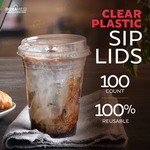 Vista 4 de Durameg [100 unidades – 16 oz. Vasos desechables de plástico PET transparente con tapas para sorbear]