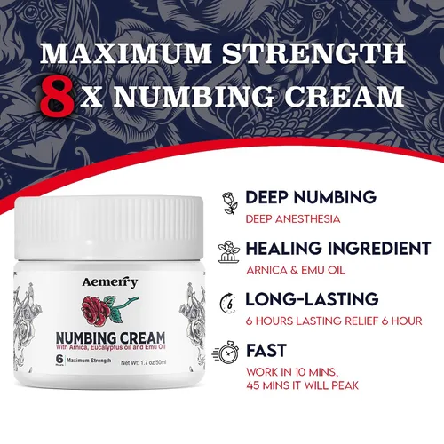 Vista 2 de Crema anestésica Máxima Fuerza: Crema anestésica extra fuerte - Hasta 6 horas de entumecimiento para uso multiusos