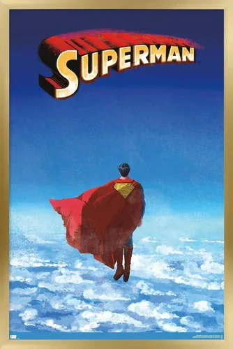 Vista 15 de DC Comics Superman - Póster de pared de nubes de horizonte, 22.4 pulgadas de largo x 14.7 pulgadas de ancho, versión enmarcada de madera de granero