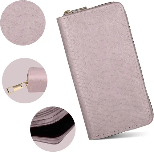 Vista 3 de Cartera de embrague para mujer, billetera sintética de piel de serpiente, ligera, cartera para mujer, monederos de mano para mujer, tarjetero