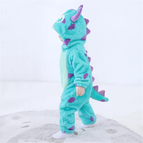 Vista 100 de Mameluco unisex de franela para bebé, disfraz de animal con capucha de dibujos animados