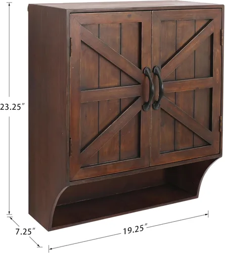 Vista 2 de FLORA Armario de almacenamiento montado en la pared, botiquín con puertas, armario de pared de baño vintage de madera sobre inodoro para baño
