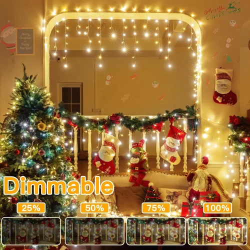 Vista 6 de Ollny Luces de carámbano de 504 LED/41 pies, blancas cálidas y frías, con control remoto, 8 modos, temporizadores, impermeables, colgantes