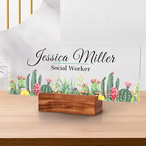 Vista 38 de Placa de identificación personalizada para escritorio, decoración de oficina de acrílico transparente con diseño de flores, decoraciones
