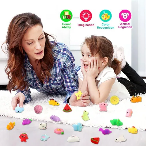 Vista 5 de KINGYAO Squishies juguete blando 24 piezas, recuerdos de fiesta para niños, juguete blando Mochi, juguete moji para niños, mini juguetes Kawaii