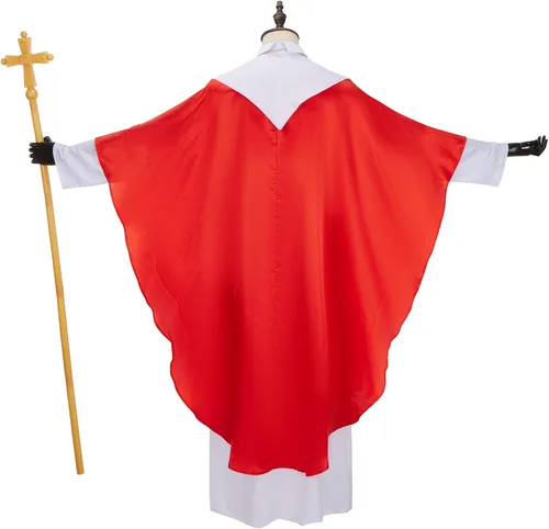 Vista 2 de Disfraz de Papa para hombre, disfraz de pontífice adulto, traje de cardenal católico bíblico para hombre, disfraz de Halloween