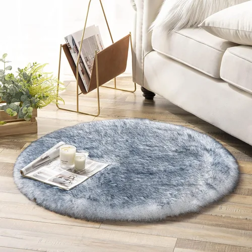 Vista 8 de Ashler HOME DECO Funda de piel sintética de zorro suave para silla, alfombra para dormitorio, suelo, sofá, sala de estar, color negro y blanco, 2 x