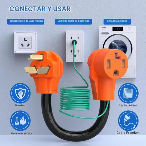 Vista 2 de Nilight Cable adaptador de secadora de 30 amperios a 30 amperios calibre 10 10-30P a 14-30R con cable de tierra