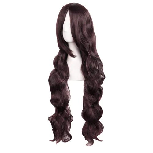 Vista 3 de MapofBeauty - Peluca de pelo largo y rizado ideal para disfraz, de 32 pulgadas (80 cm) color castaño oscuro.