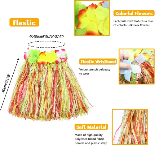 Vista 3 de Disfraz hawaiano de Hula Dance de lucha para niñas, 5 unidades, Moderno Equipada, talla única