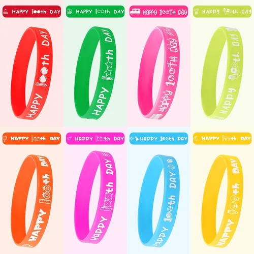 Vista 2 de JUNEBRUSHS 64 piezas de pulseras de silicona para fiesta del 100º día de escuela