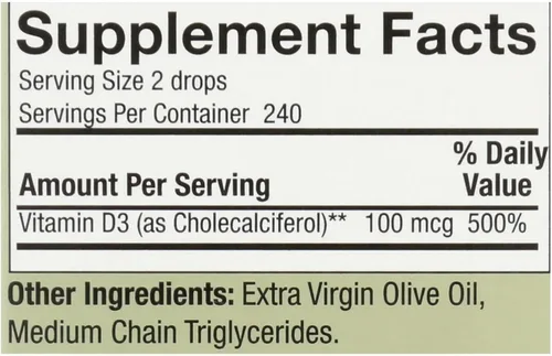 Vista 2 de Nature's Answer Gotas de vitamina D-3 Mezclado con aceite de oliva dorado virgen extra Se absorbe rápidamente en el cuerpo Sin rellenos, sin