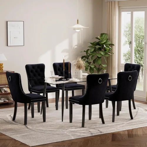 Vista 120 de Baysitone Juego de mesa de comedor de cristal de 51 pulgadas para 4, juego de 5 piezas de comedor moderno, mesa de cocina rectangular de vidrio