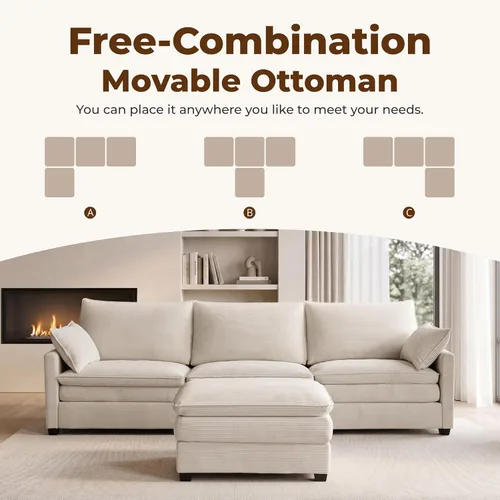 Vista 9 de Sofá modular en forma de L de 111.4 pulgadas con otomana Beige