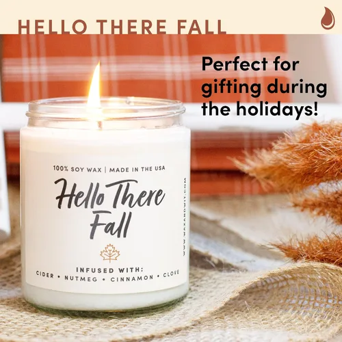 Vista 3 de Wax & Wit Hello Fall Velas perfumadas para el hogar – Nuez moscada, Clavo, Canela, Sidra – Regalos perfectos de decoración del hogar para otoño