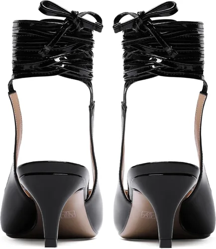 Vista 4 de WAYDERNS Zapatos de tacón bajo para mujer, con puntera puntiaguda, con lazo automático, para gatito, de 2 pulgadas