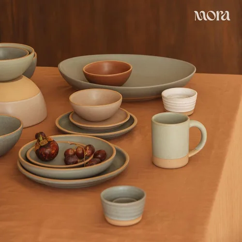 Vista 5 de MORA Juego de 4 platos medianos de cerámica para pasta/cuencos anchos de cerámica de 30 onzas, aptos para microondas, horno y lavavajillas, cosecha