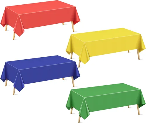 Vista 37 de Mantel rectangular de la serie azul y verde, 4 piezas, 54 x 72 pulgadas, color sólido, impermeable y a prueba de derrames, mantel de plástico
