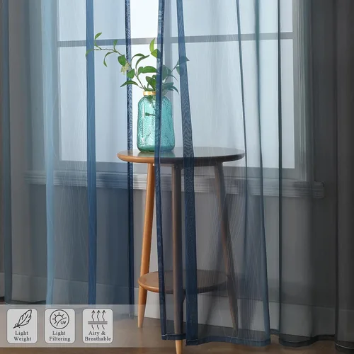 Vista 5 de Cortinas transparentes de color azul marino y negro para sala de estar, 52