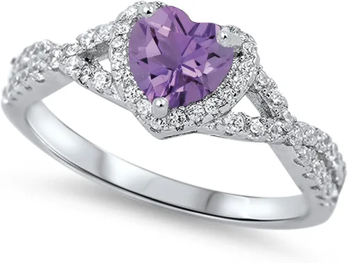 Vista 18 de Elige tu color. Anillo de compromiso de plata fina con diseño de corazón y halo Claro