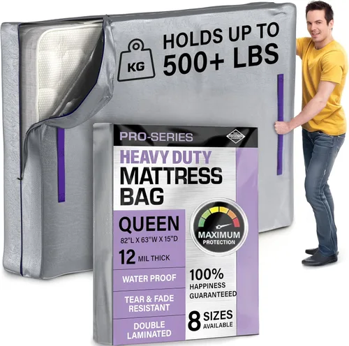 Vista 16 de Protector de colchón Full XL para mudanza y almacenamiento, resistente 10 mil de grosor, impermeable, para mudanzas, cremallera y 8 asas