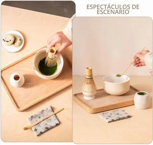 Vista 5 de Ochcahser Juego de matcha de cerámica, incluye cuenco de matcha con boquilla, soporte para batidor de matcha (chasen), batidor de bambú y cuchara