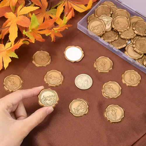 Vista 3 de CRASPIRE 60 calcomanías adhesivas de cera para sellar – Sello de montaña autoadhesivo dorado vintage calcomanías para sobres para tarjetas