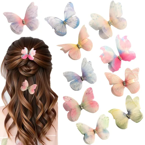 Vista 14 de Clip de mariposa para decoración del cabello, pinzas para el cabello de mariposa en movimiento para niñas (Bule-10PCS)