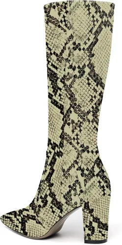 Vista 7 de AMBELIGHT Botas altas hasta la rodilla con cremallera y puntera puntiaguda para mujer, de patente sólida, tacón alto, 3.3 pulgadas