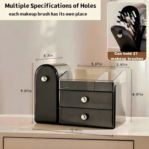 Vista 4 de Organizador de maquillaje para tocador con soporte de cepillo cubierto, organizadores de baño con cajón, organizador de cuidado de la piel