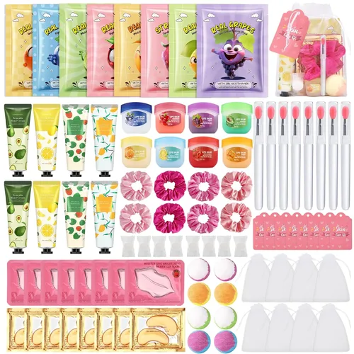 Vista 9 de 60 piezas de suministros de fiesta de spa para niñas, incluyen máscaras faciales, máscara labial, parches debajo de los ojos, bálsamo labial, bombas