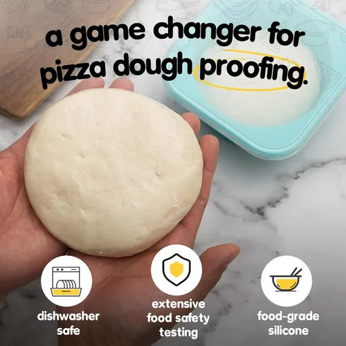 Vista 2 de PLUS-1000ml Caja de prueba de masa de pizza para pizza artesanal DIY, contenedores apilables de grado alimenticio de silicona con tapas. Apto