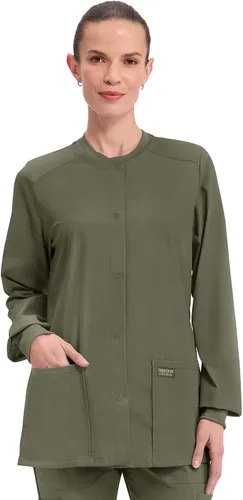 Vista 16 de Cherokee Workwear Profesionales Snap Front Warm-up Scrub Jacket Azul marino