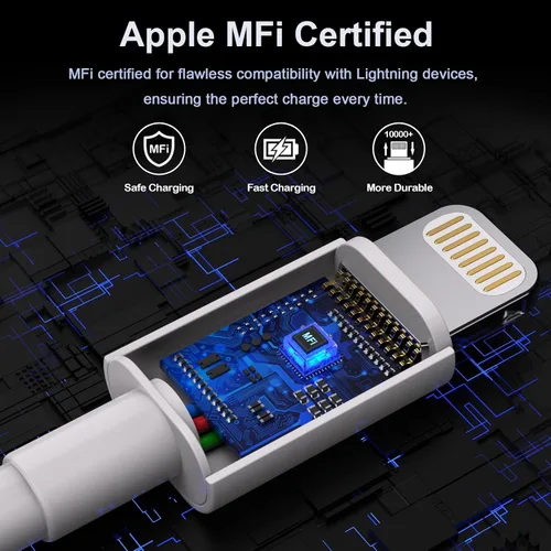 Vista 3 de Paquete de 6 cargadores para iPhone (3/3/6/6/10 pies), cable Lightning certificado MFi de Apple, cable de carga rápida para iPhone, cable de carga