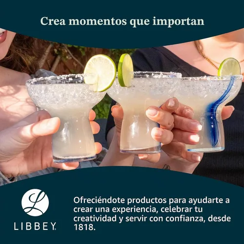 Vista 6 de Libbey Blue Ribbon - Juego de 6 vasos de Margarita sin tallo, de inspiración artesanal, elegantes vasos de margarita, cristalería mexicana ligera