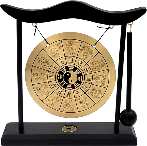 Vista 12 de Gong de escritorio de latón, arte zen, feng shui para la decoración de oficina en casa, práctica de meditación, incluye pulsera de cadena roja