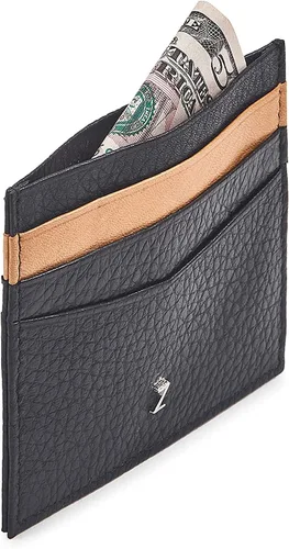 Vista 4 de Tarjetero de piel auténtica con protección RFID unisex, NegroBronceado
