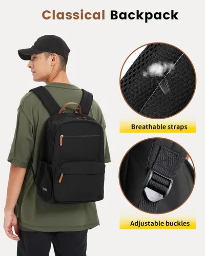Vista 3 de Vorspack Mochila para hombres y mujeres Mochila ligera básica para libros, mochila grande casual para la universidad, trabajo, viajes, Negro