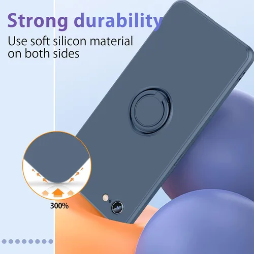 Vista 5 de Funda para iPhone 14 Pro Max, con soporte de anillo giratorio de 360° y correa de silicona líquida, delgada, antiarañazos, a prueba de golpes, funda