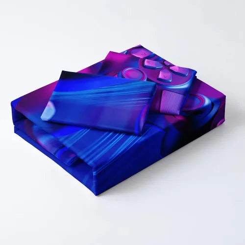 Vista 3 de Juego de funda de edredón de tamaño individual con estampado 3D de Gamepad azul para niños, fundas de edredón y fundas de almohada para dormitorio