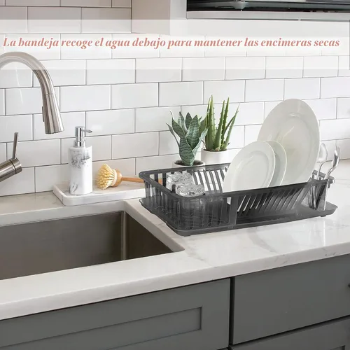 Vista 3 de Kitchen Details Escurreplatos mediano con bandeja Plástico Dimensiones: 18.50 X 11.02 X 3.54 pulgadas 12 platos Accesorios de cocina Cesta